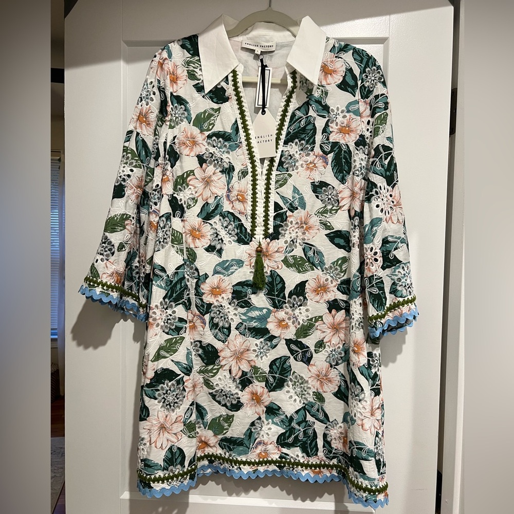 English Factory Women's Floral Tunic Dress with Trim